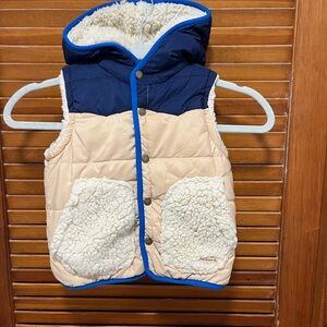 BearPaw Sherpa-Lined Toddler Vest in Cream with Blue Trim